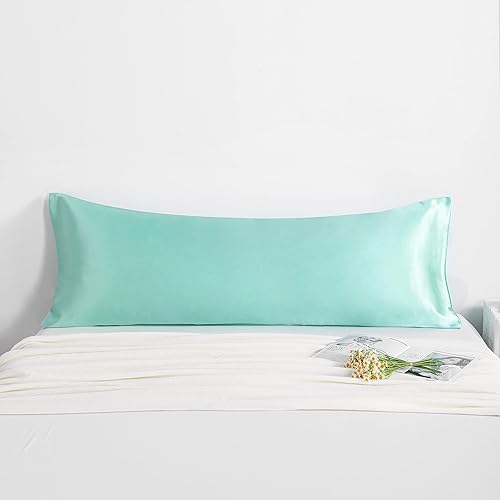Miniatura 2 de NTBAY Funda de almohada de satén para cabello y piel, lujosa y sedosa funda de almohada con cierre de sobre, 20 x 54 pulgadas, color azul claro