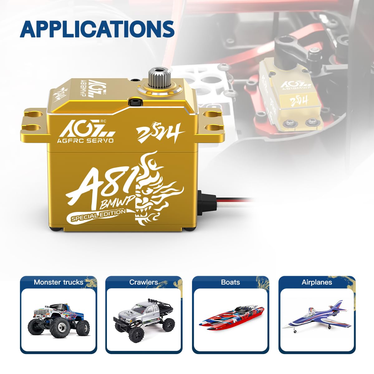 AGFRC Servo-motore impermeabile RC sterzo 55KG ad alta coppia - Full Metal Gear Digital Brushless Standard Servo per auto RC 1/8 1/10, angolo di controllo 180° (A81BMWP 2024 Special)