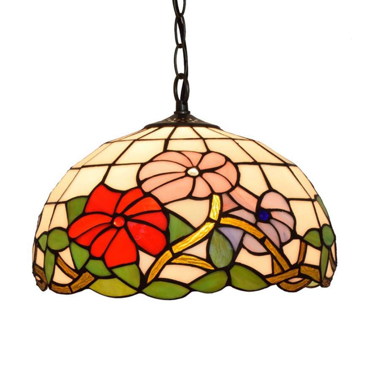 GDLight 12-Inch Vintage Floral Pendant Lights, Tiffany Style Flowers Stained Glass Ceiling Hanging Lamp for Bedroom Living Room Island Cafe Bar, E27,MorningGlory