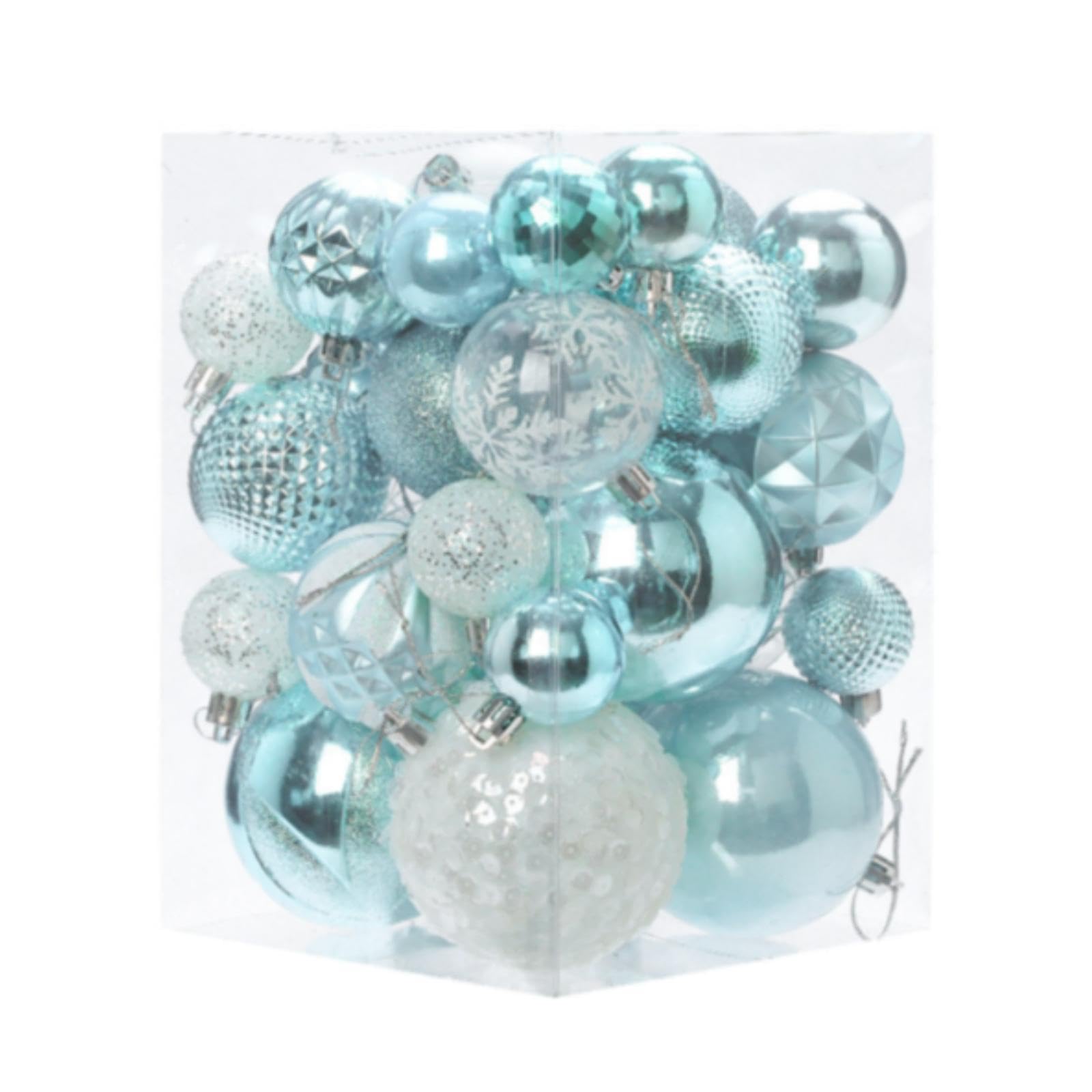 Boules de Noël incassables blanches et bleu clair pour déco de sapin | Lot de 36