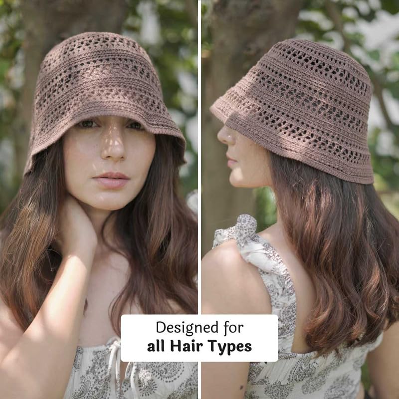 Image of Hair Drama Co. Crochet Bucket Hat for Women | Comfy & Casual Knit Handmade Foldable Floppy Hat | Summer Crochet Bucket Cap for Women & Girls