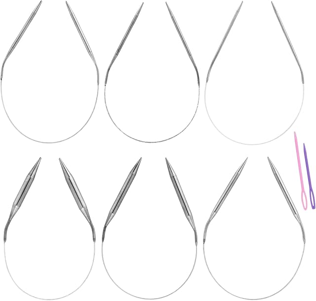 Yolev 6 Pieces Stainless Steel Circular Knitting Needles Set 10 mm 8 mm 6 mm 5 mm 4 mm 3 mm Diameter Double Pointed Metal Knitting Needles Set for Making Sweater Shawl Scarf