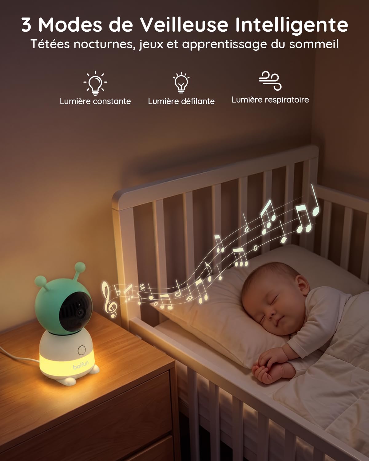 BOIFUN Baby Moniteur vidéo à écran divisé de 5 pouces, 2 caméras, écran 2K et caméra à 360° avec lumière de nuit, contrôle de l'application mobile et moniteur LCD, détection de mouvement et son AI