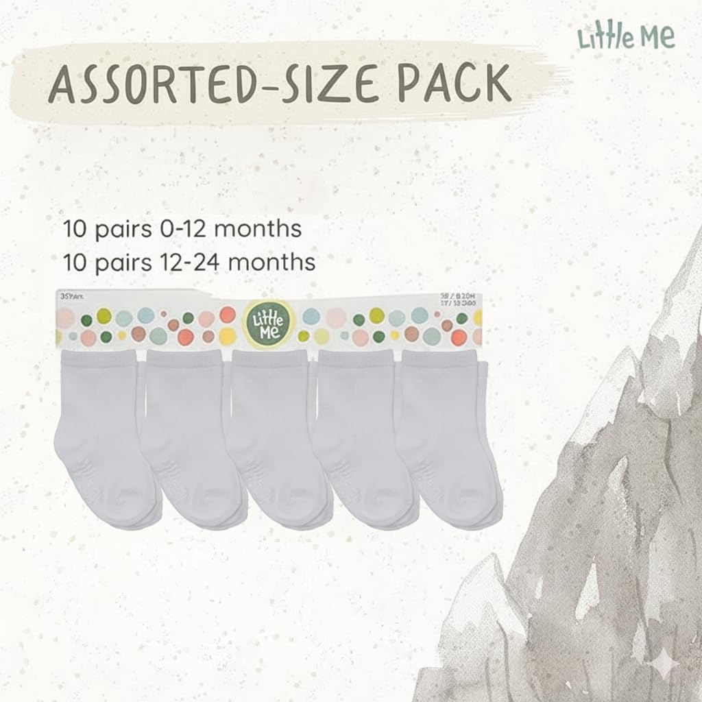 Little Me 20-Pack Newborn Baby Infant & Toddler Unisex Socks, 0-12/12-24 Months, Assorted Size Pack, White