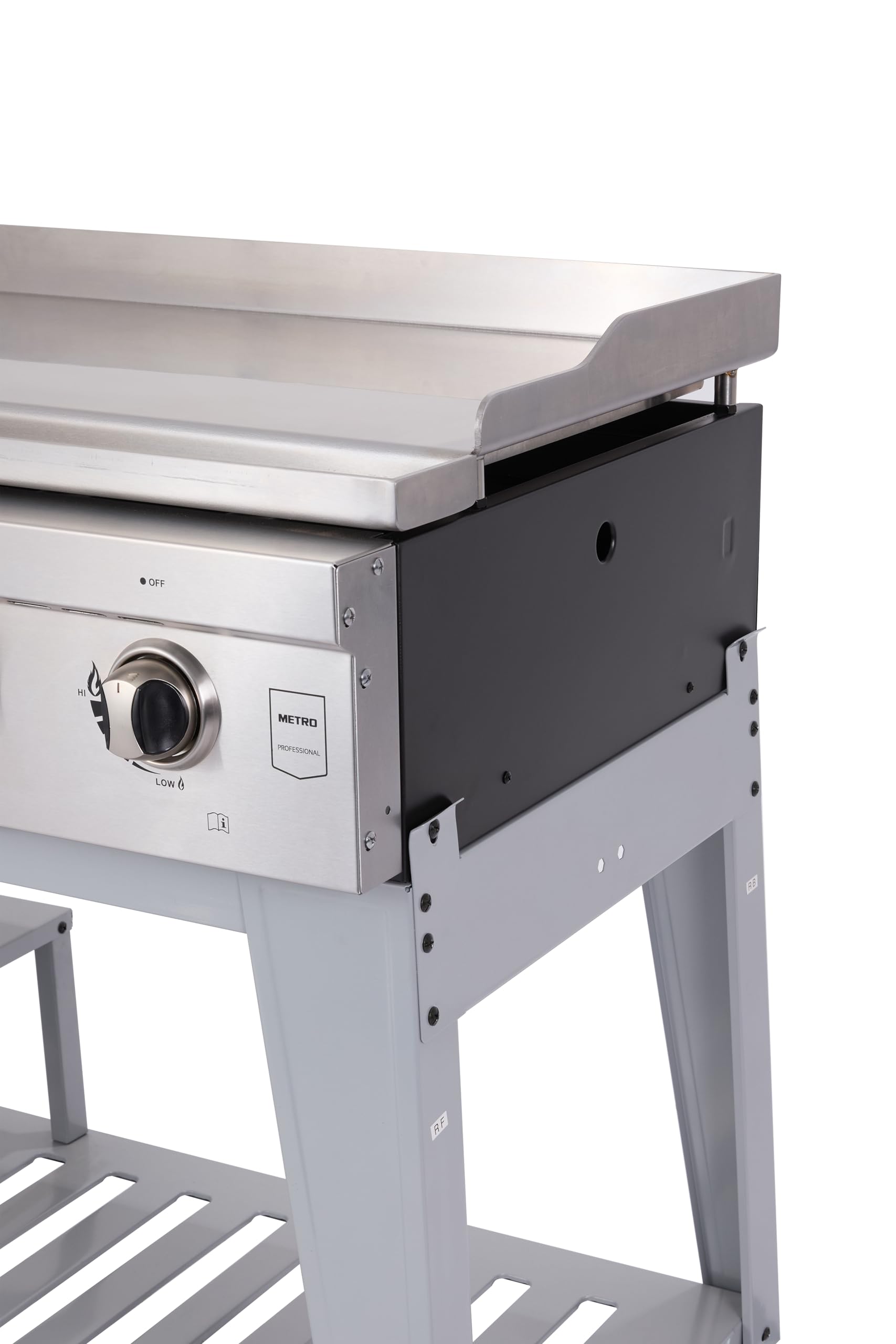 METRO PROFESSIONAL Barbecue a Gas con 4 Bruciatori e Piastra, 85x50 cm, Acciaio Inox, con Ruote e Telo di Copertura, Argento, 14.8 kW
