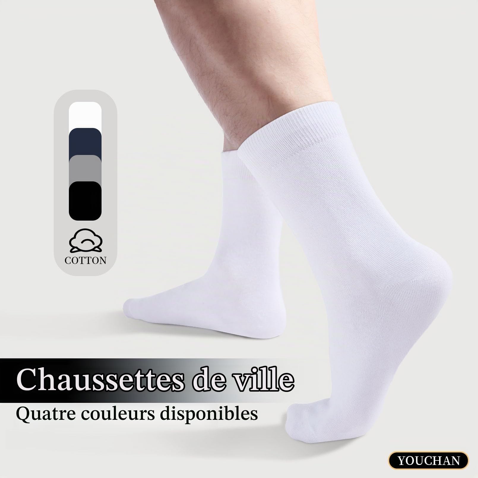 YOUCHAN 10 Paires de Chaussettes Pour Hommes Femme Classiques Confortable Respirantes Coton Chaussettes