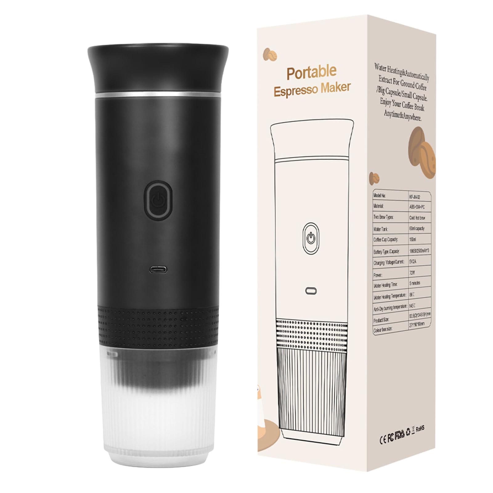 máquina de espresso eléctrica portátil, mini cafetera con USB-C compatible con cápsulas y café en polvo, cafetera de viaje para coche, camping, oficina y viajes – calentamiento rápido