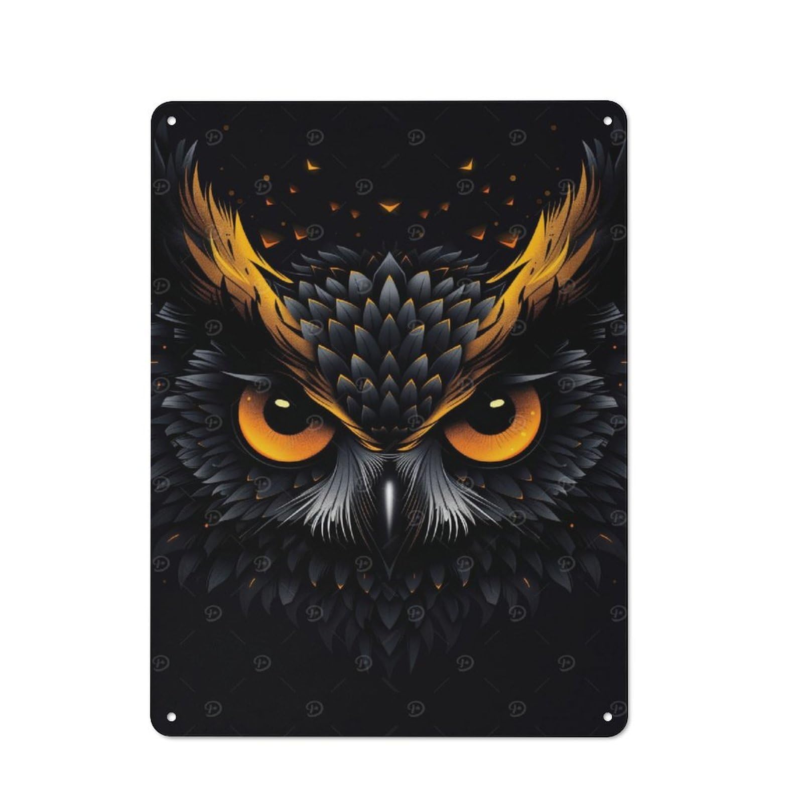 Junmoney Fierce Owl Vector Portrait With Fiery Orange 40X30cm Retro-Style Tin Sign With Eyes For Garage Or Workshop, For Vintage Wall Decor Fans, For Metal Sign Collectors