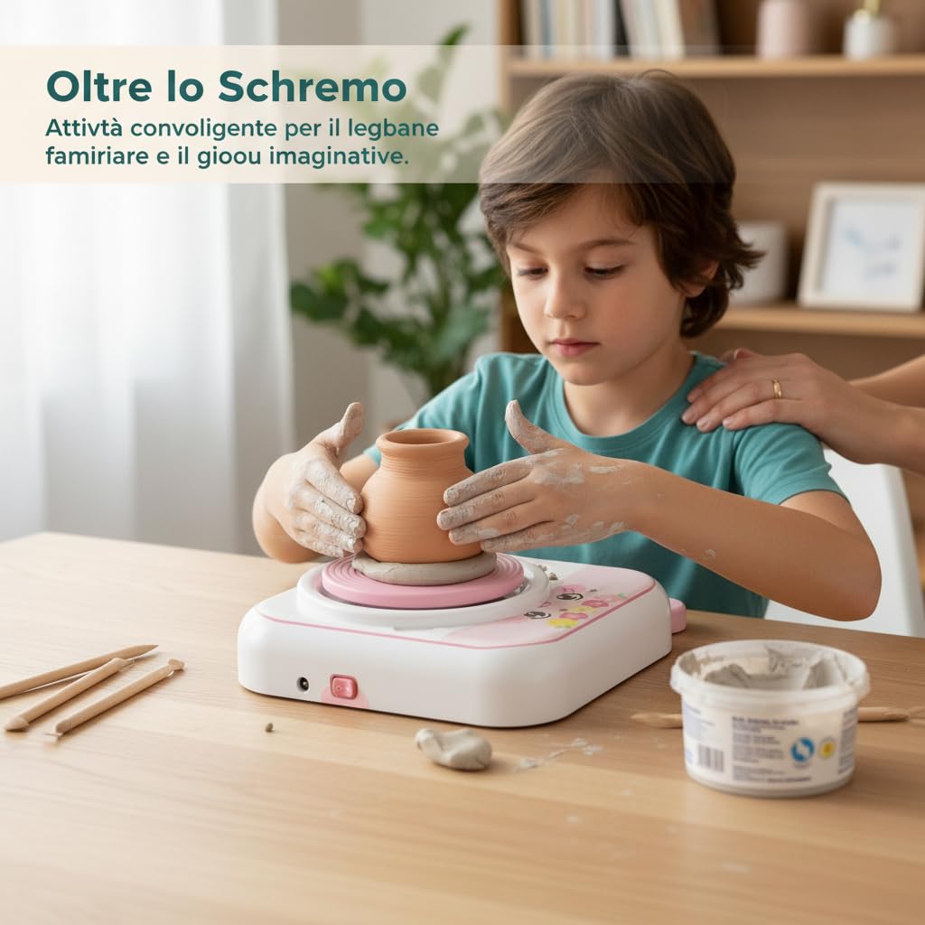 Yunmeryker Kit Ceramica Fai da Te per Bambini, Tornio Elettrico con Argilla Autoindurente, Set Creativo per Modellare