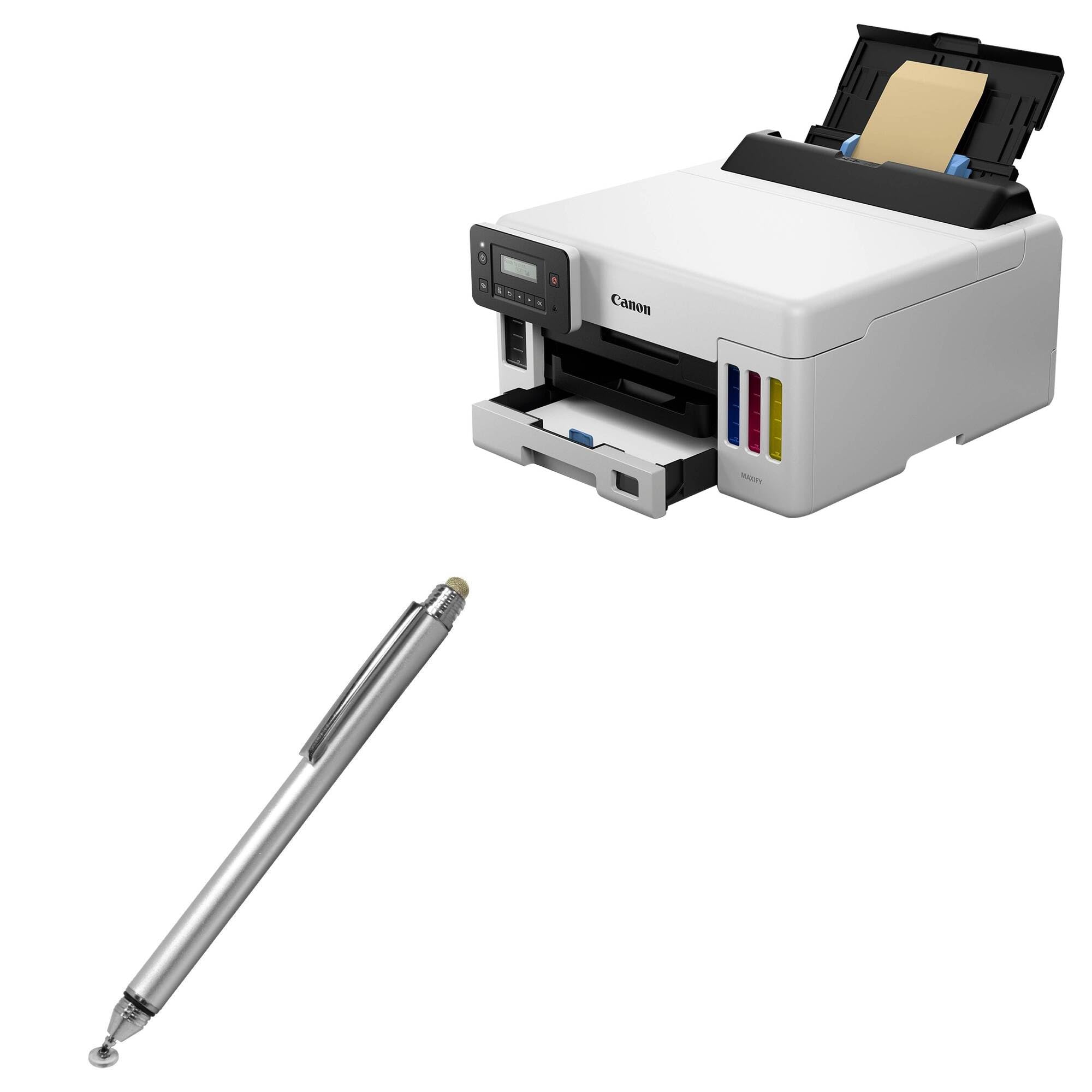 BoxWave Stylus Pen Compatible with Canon MAXIFY MegaTank GX5520X Printer Display - DualTip Capacitive Stylus, Fiber Tip Disc Tip Capacitive Stylus Pen - Metallic Silver