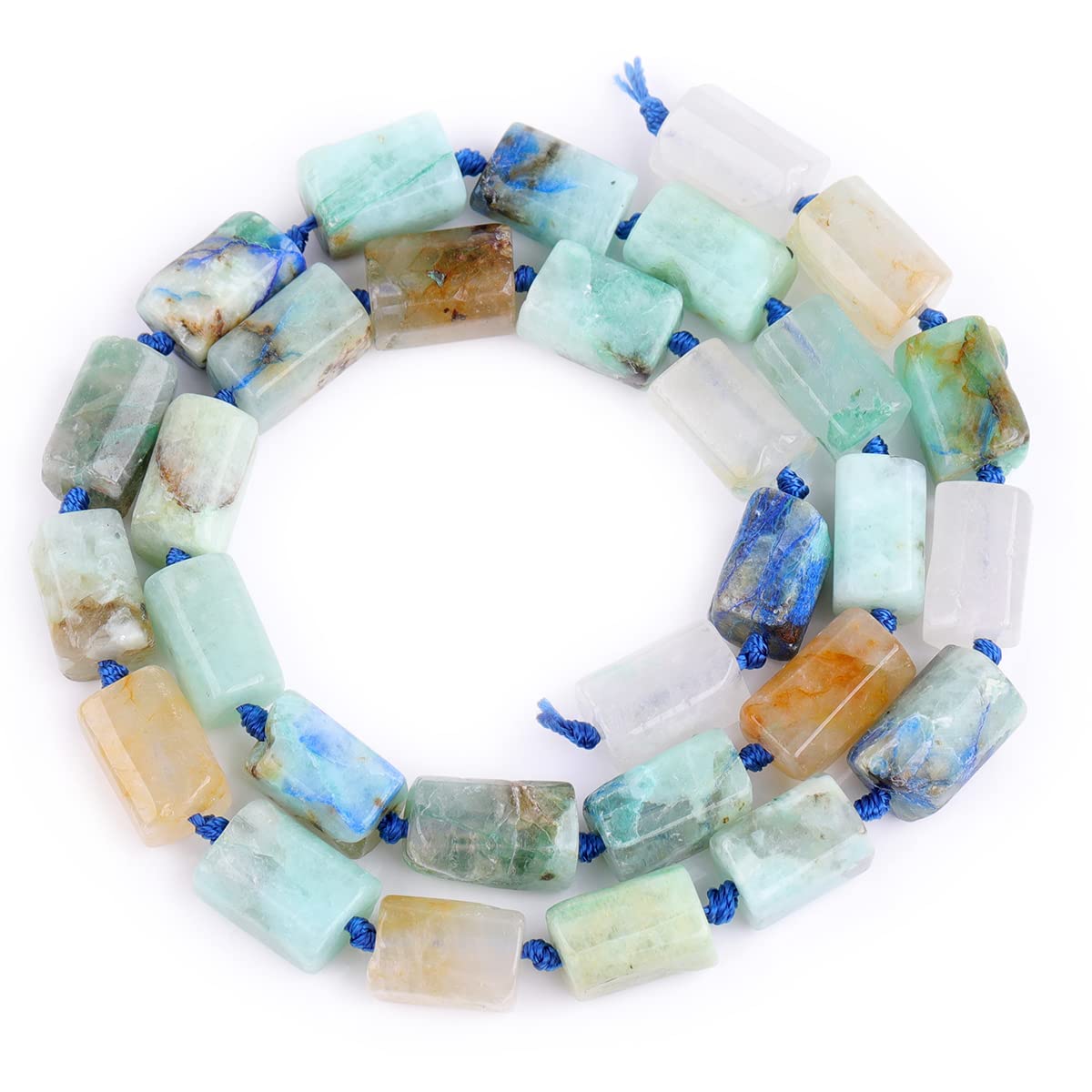 GEM-Inside 28Pcs 8x12mm Natural Blue Chrysocolla Stone Gemstone Faceted Freeform Tube Column Chakra Beads for Jewelry Making Full 15" Strand Power Energy Healing