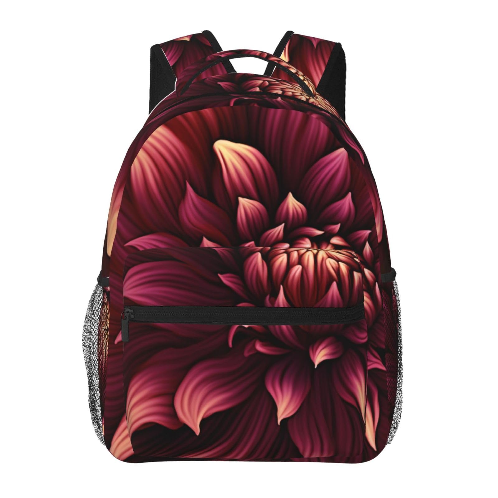 FHEBNDS Wine Red Artistic Flower Backpack for Men Women College Backpack Laptop Bag Casual Daypack Hiking Travel Rucksack