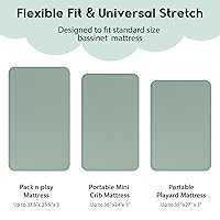 Vista 3 de Yoofoss Sábanas ajustadas para Pack and Play, paquete de 2 sábanas para minicuna para colchón Pack N Play, sábana elástica para corralito, suave