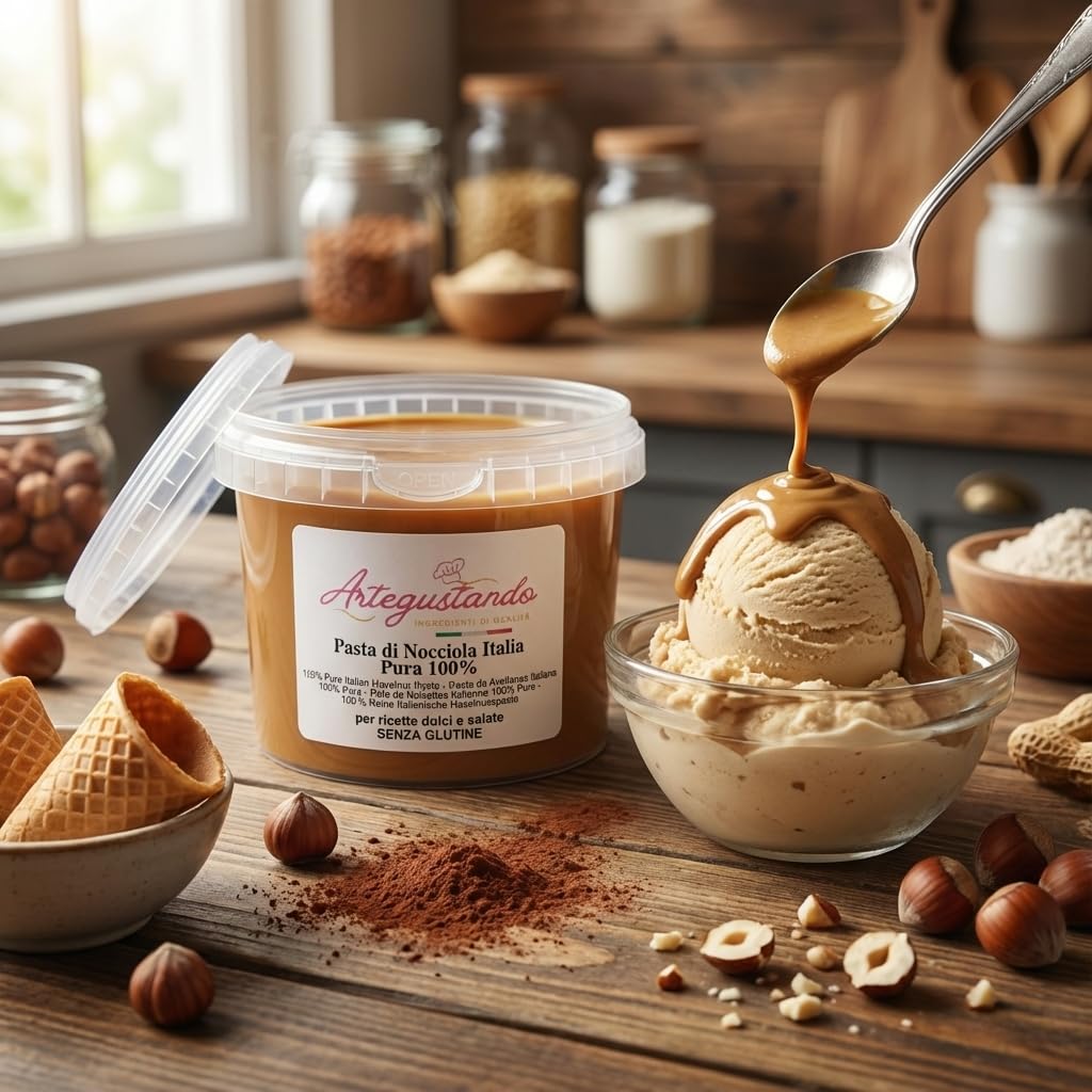 Artegustando Pasta di Nocciola Pura Italia 100% 500 Gr - Senza Glutine, Artigianale - Per Dolci, Gelati, Creme - Made in Italy (500g)