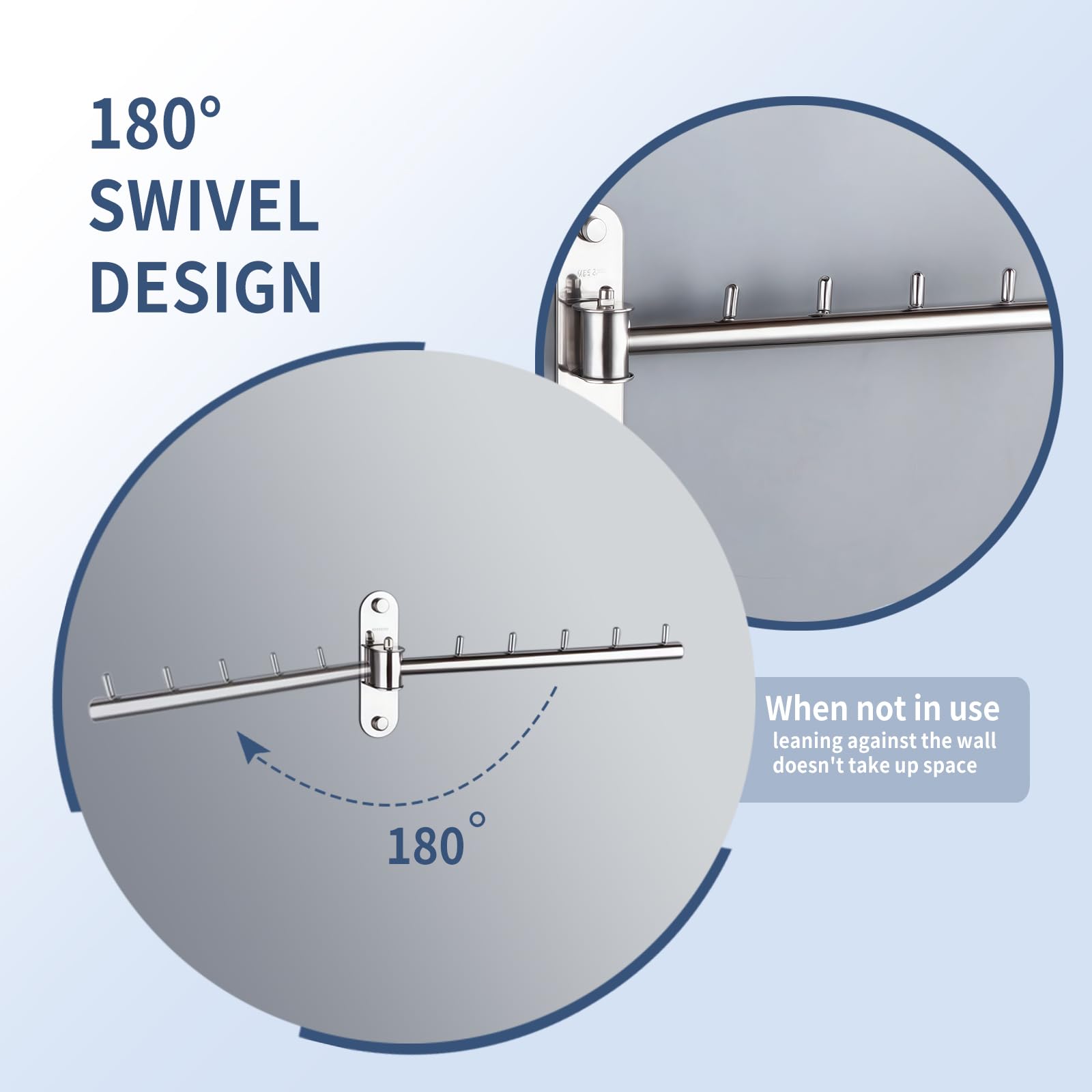 2 perchas plegables de pared para colgar ropa, ganchos de acero inoxidable con brazo oscilante, rotación de 180° para baño (2, plateado)