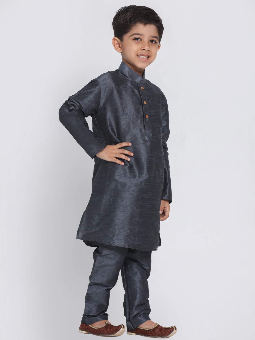 Jbn Creation Boys' Slate Silk Blend Kurta And Pyjama Set_Vasbkst001Npst_34