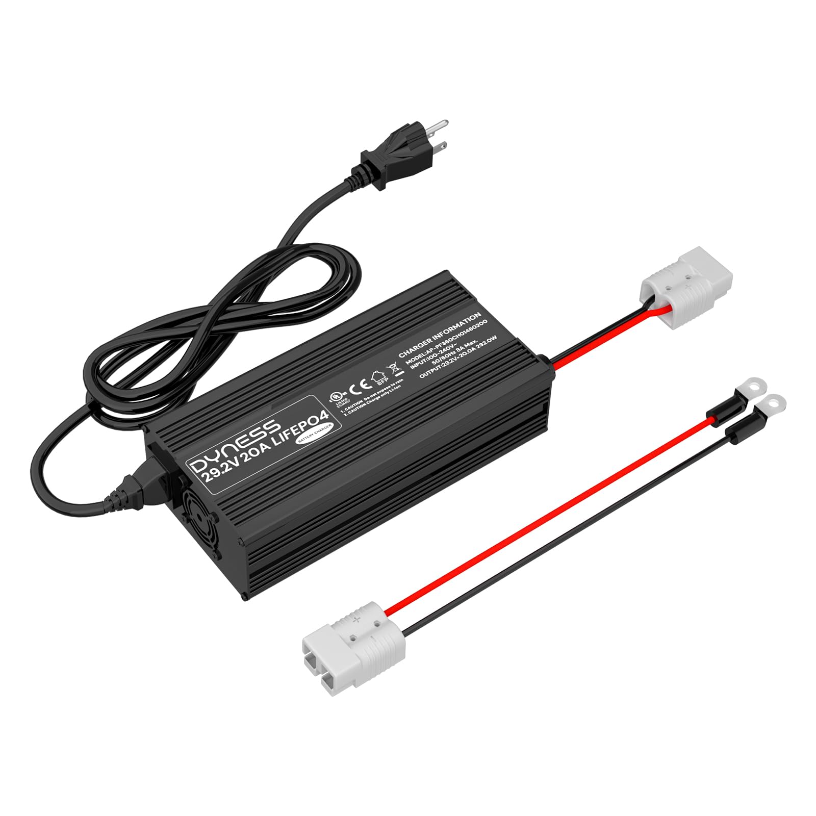 Dyness Caricabatterie 29,2 V 20 A LiFePO4, Caricabatterie Automatico Intelligente a 3 Livelli per Batterie al Litio LiFePO4 Adatto per Batterie al Litio da 24 V (25,6 V) con Protezione Completa