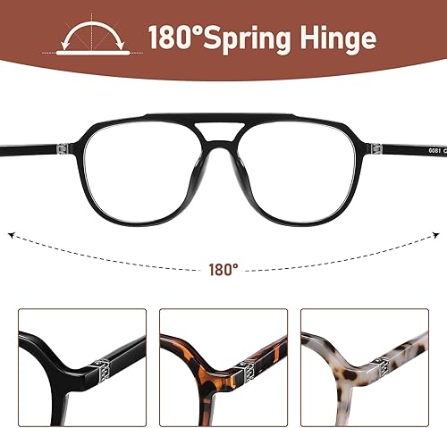 Miniatura 3 de LKEYE Lentes de lectura de aviador para mujeres y hombres, de gran tamaño, bloqueo de luz azul, lector de computadora, diseño de bisagra de resorte