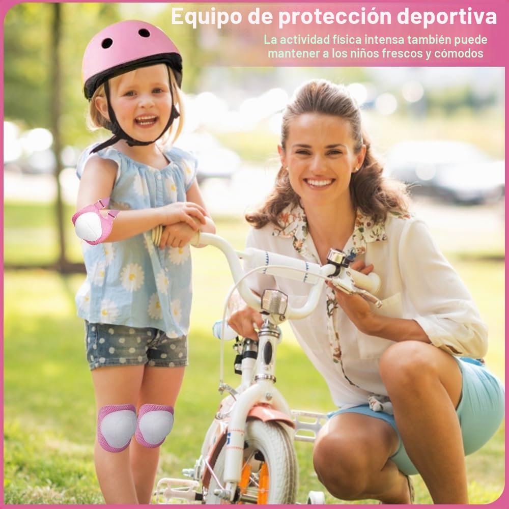 mizikuu Casco Bici Niño, 7 In 1 Set de Protecciónes Infantiles Adjustables Rodilleras Coderas y Muñequeras Almohadilla De Seguridad Protector para Patinar, Bicicleta, BMX, Monopatín, Aeropatín, Rosa
