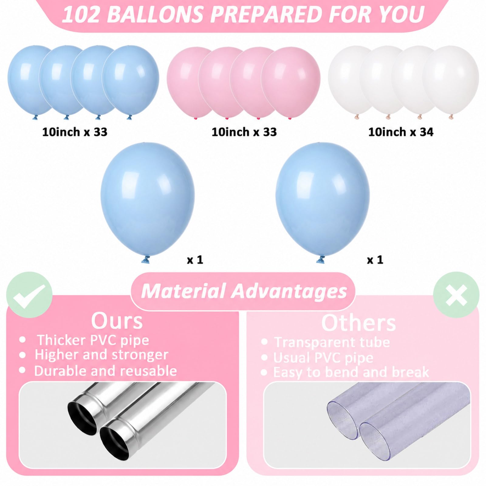 Juego de 2 soportes de columna para globos de color rosa y azul