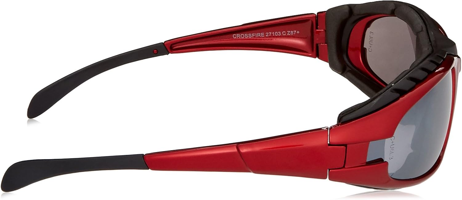 Crossfire Safety Glasses Diamondback Silver Mirror Lens Shiny Red