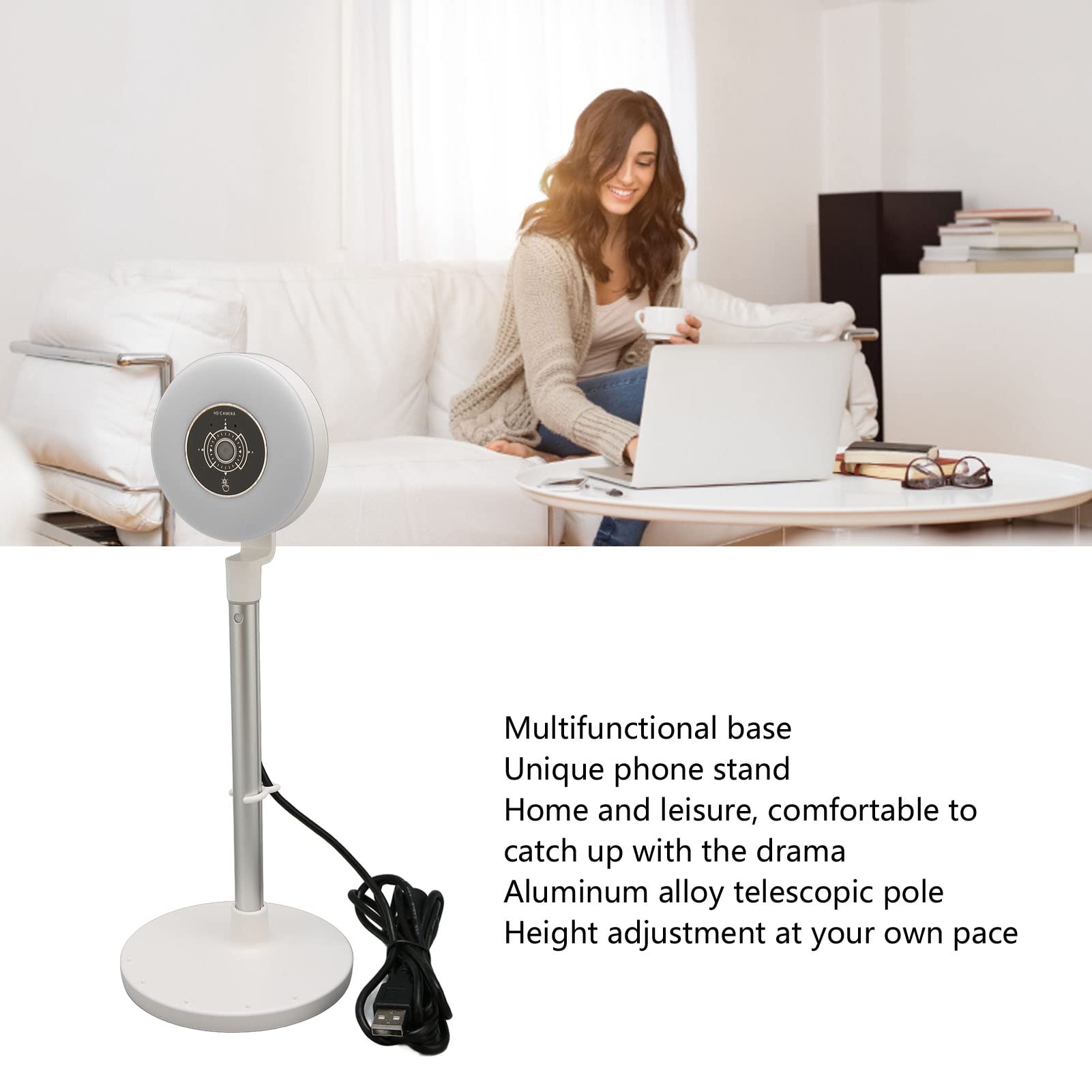 Webcam avec Microphone, Webcam HD 1080p pour Ordinateur avec Support Flexible, Webcam USB Plug Play pour Ordinateur de Bureau, Ordinateur Portable, Caméra de Streaming pour