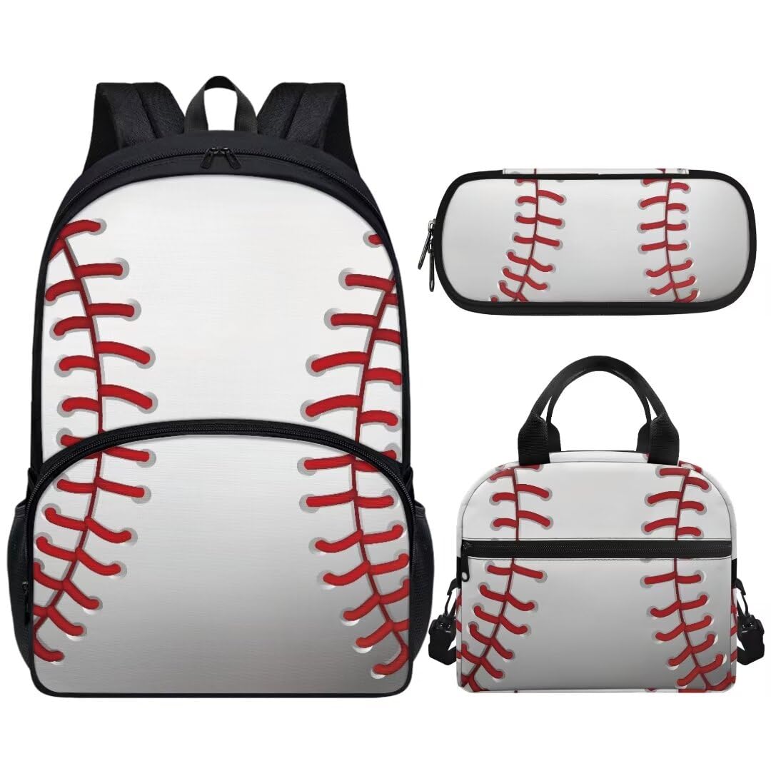 Coldinair Baseball Backpack for Boy High School Bookbag Pencil Box Set with Lunch Box for Kids Teen,17inch College Student Backpacks Laptop Bags