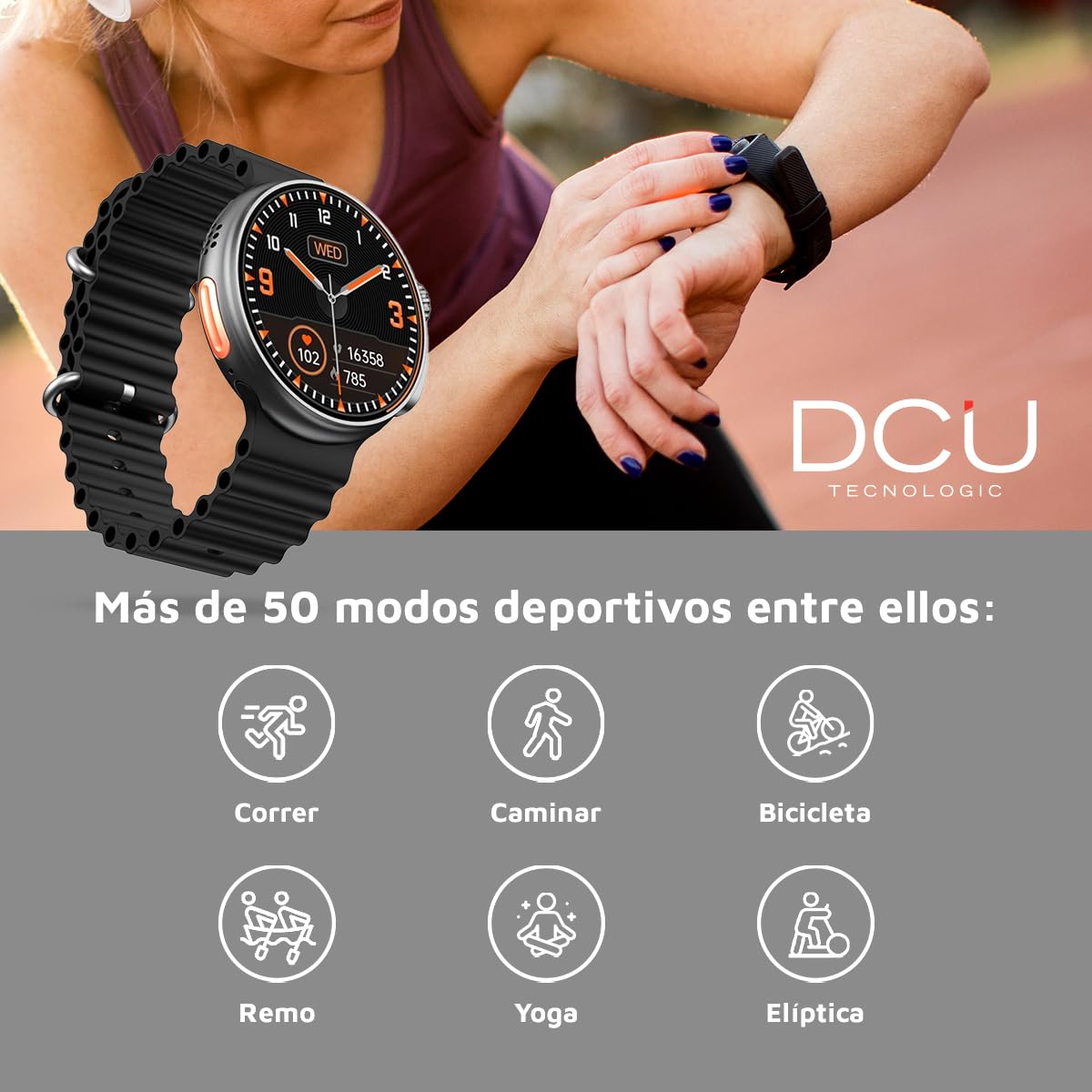 DCU TECNOLOGIC - Smartwatch Boston - Pantalla Amoled 1,43’’ - Llamadas a través de Bluetooth y Notificaciones - Modos Deportivos - Monitoreo de Salud - 2 Correas en Silicona