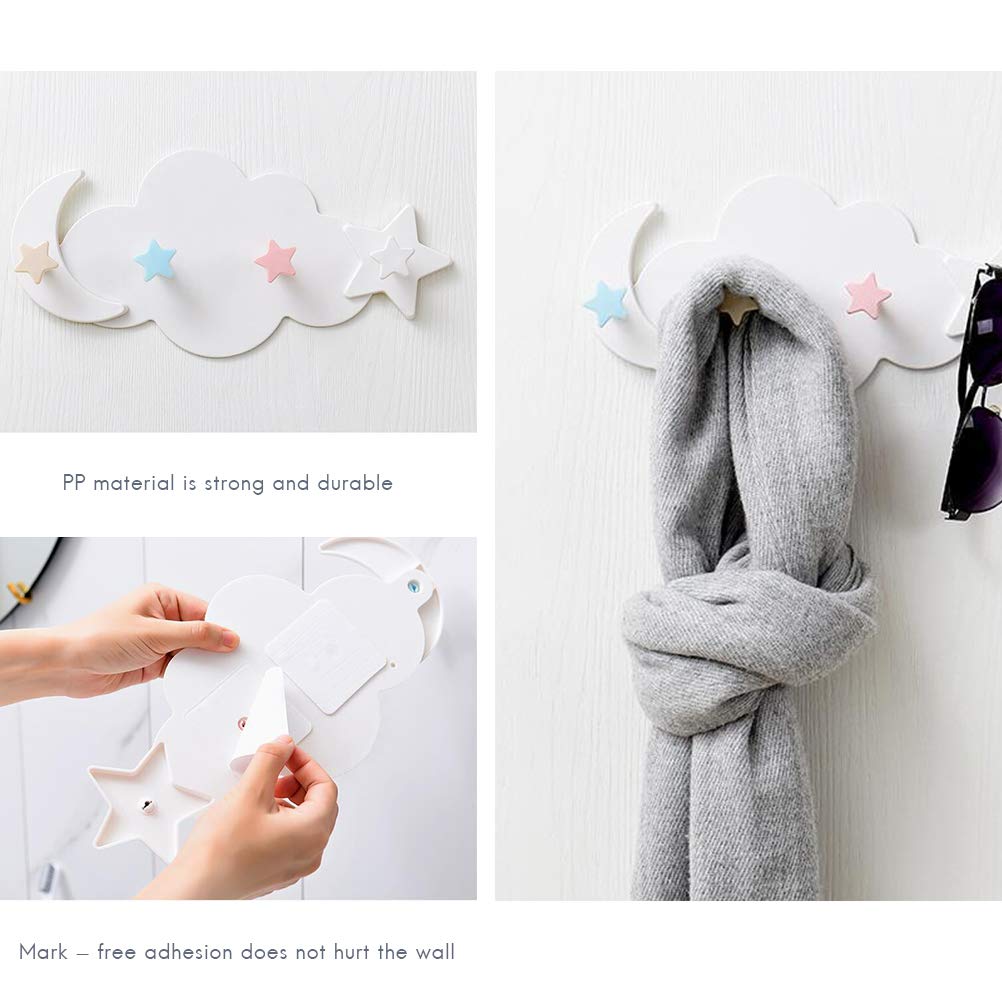 Ganchos de pared, nubes, ganchos autoadhesivos para pared y papel pintado, estantería de pared para habitación infantil, ganchos autoadhesivos, sin taladrar