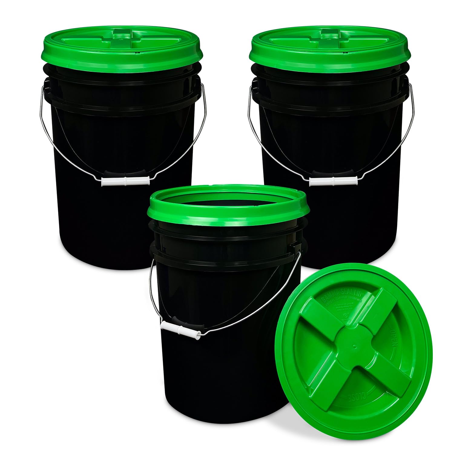 ePackageSupply 5 Gallon Bucket - Food Grade w/Lid BPA-Free, Black/Green, 3
