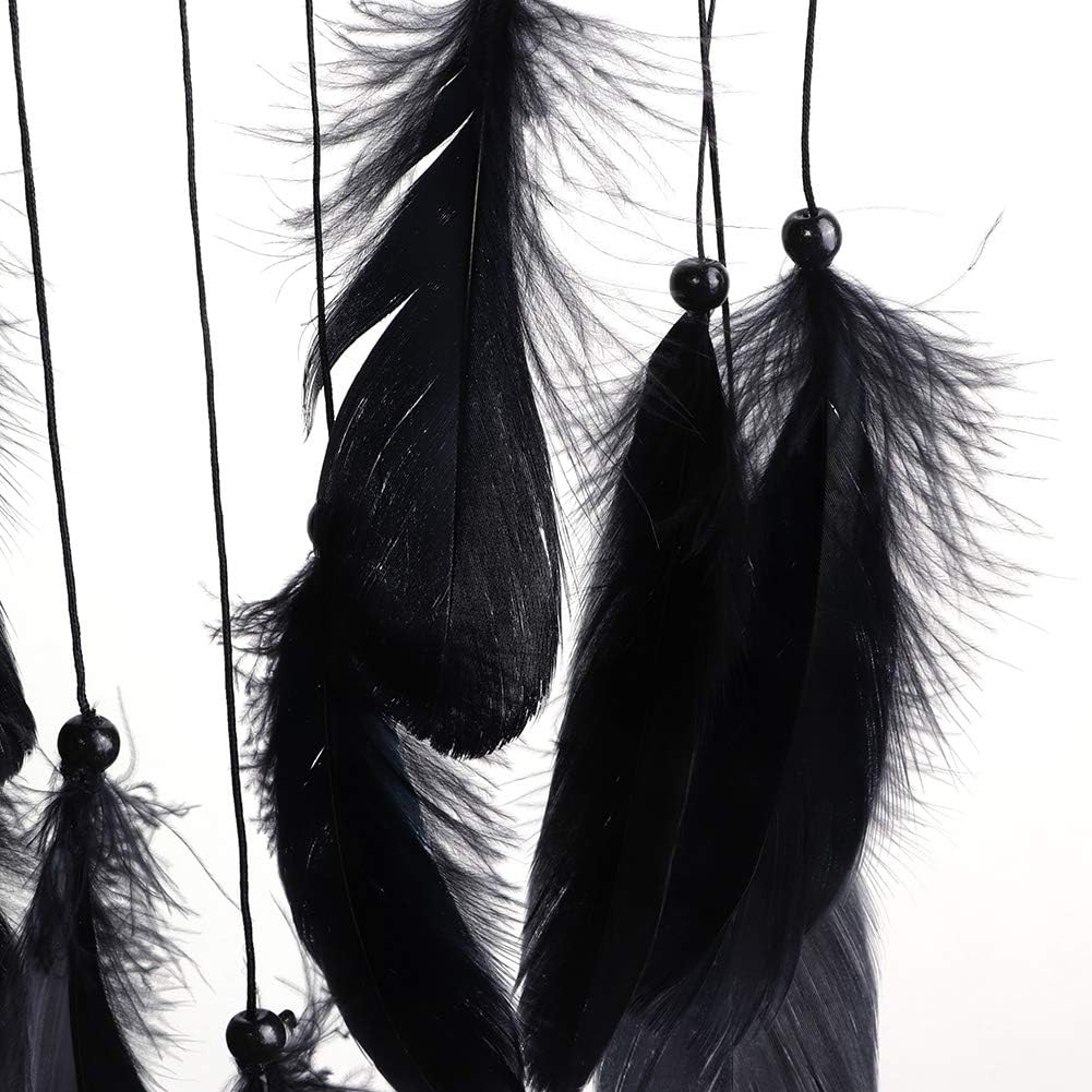 Dreamcatcher Noir Plumes Ornement Murale Décoration Chambre