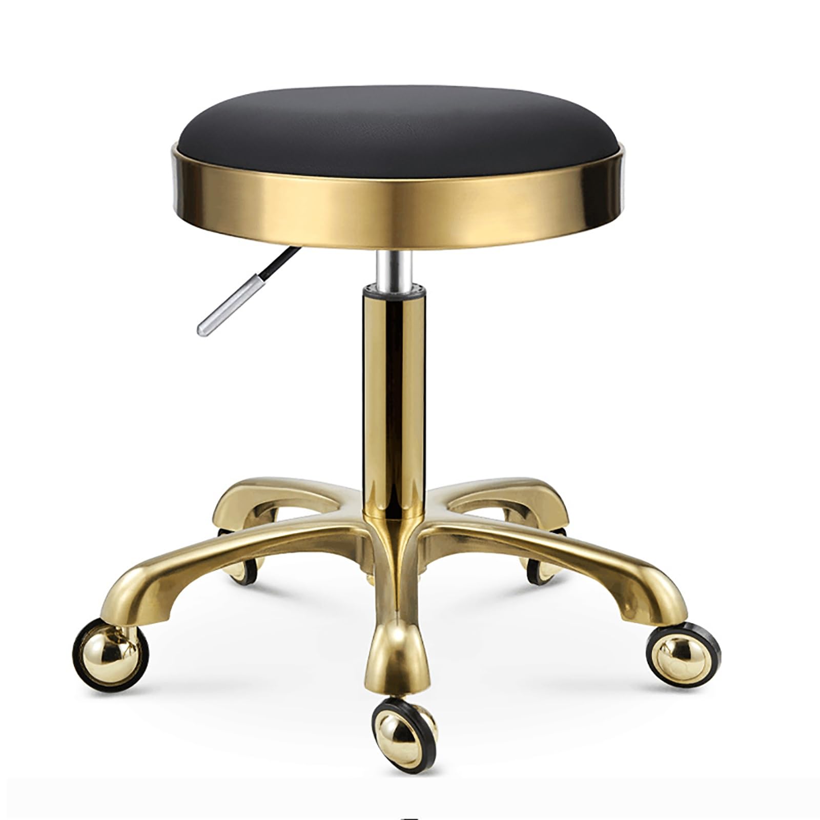 Taburete Rodante con Ruedas, Taburete Giratorio Redondo, Taburete De SalóN De Altura Ajustable, Taburete De Acero Inoxidable Resistente, Taburete De Trabajo, Taburete De Pedicura (Color : Black