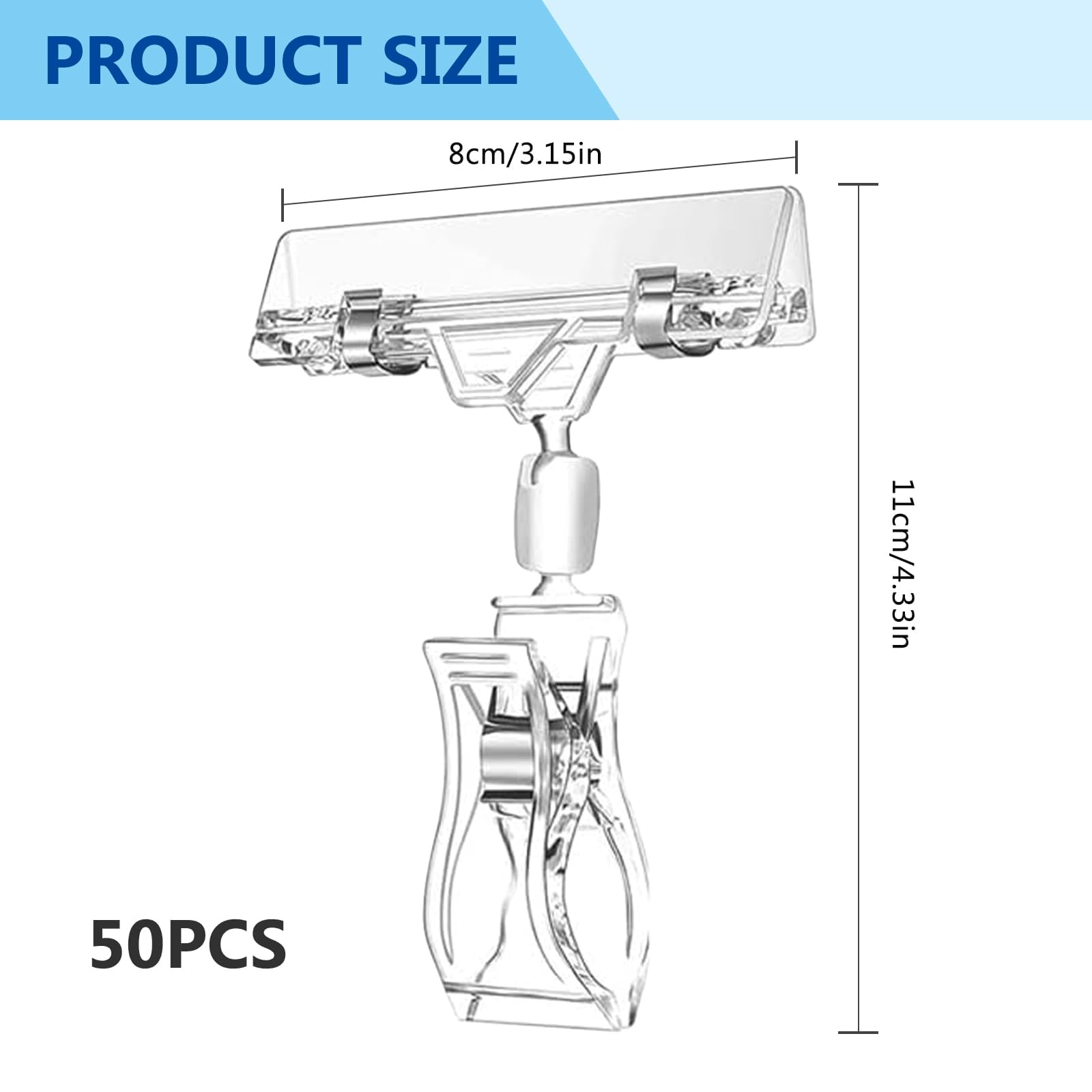 50 pezzi porta badge clip porta badge, clip per display in plastica girevole, fermaglio per cartellini dei prezzi, supporto girevole