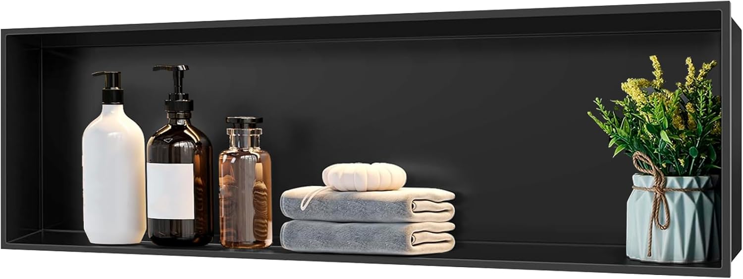 Black Shower Niche Stainless Steel Wall Niche 37" X 13" No Tile Needed Recessed Niche Shower Insert for Bathroom Storage Shelf, Living Room, Kitchen 37"W × 13"H