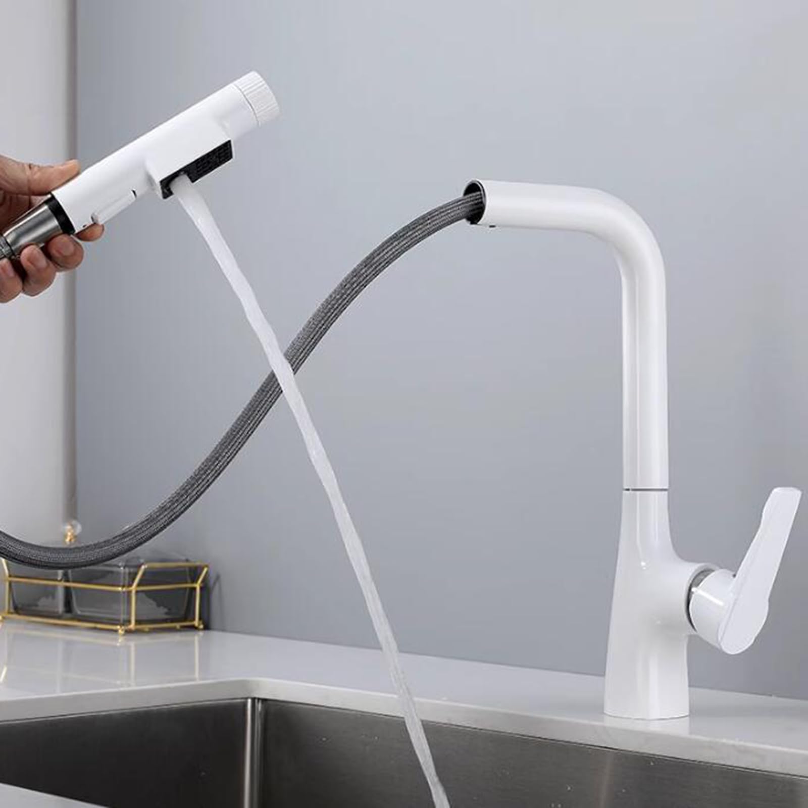 Robinet de cuisine extractible en laiton blanc 3 voies, mitigeur haut de gamme avec filtre