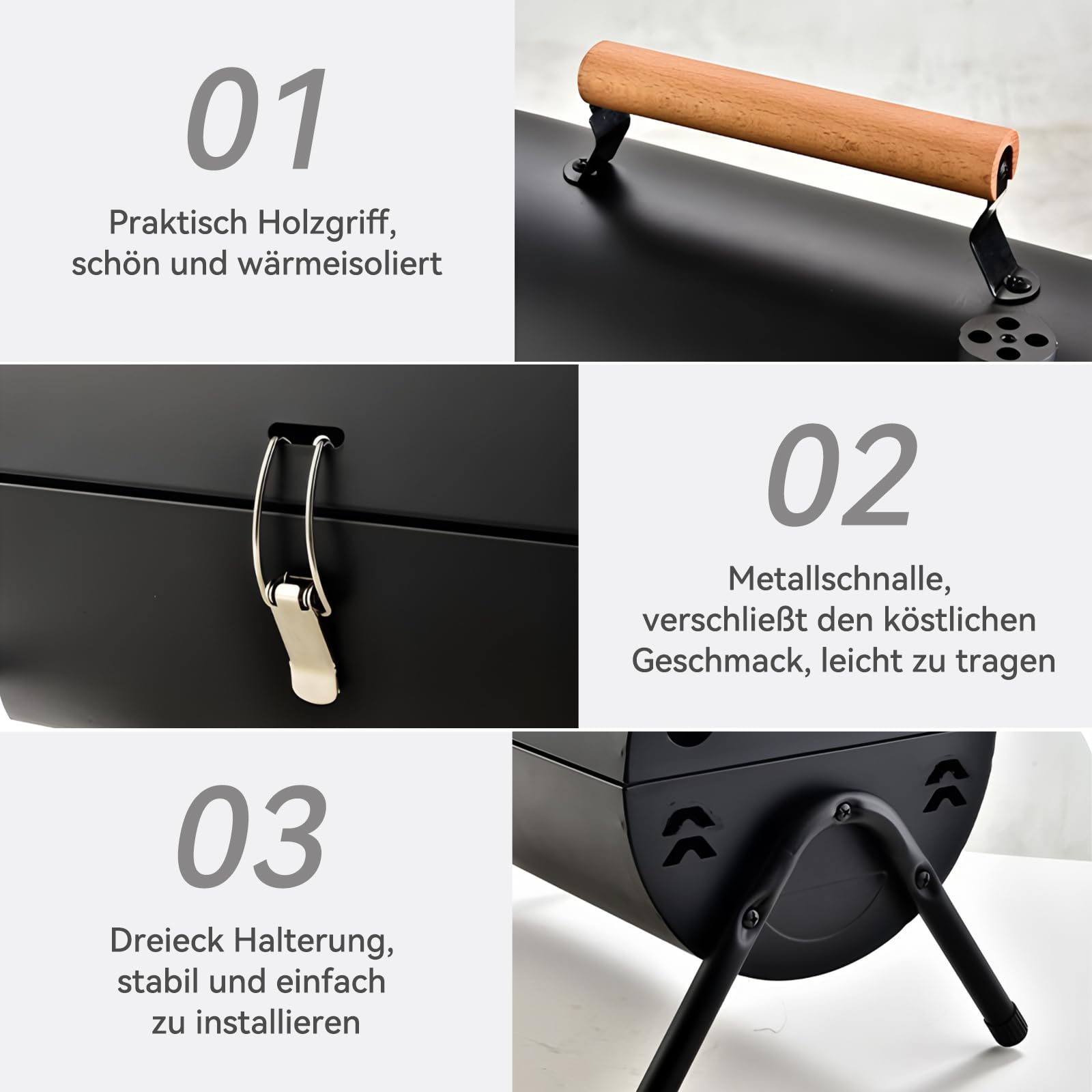 Barbecue portable au charbon de bois pliable double face pour l'extérieur et le jardin en plein air, camping, randonnée, pique-nique, noir
