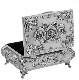 Classic Vintage Antique Tin Rectangle Jewelry Box Treasure Storage Organizer Che - Compare price