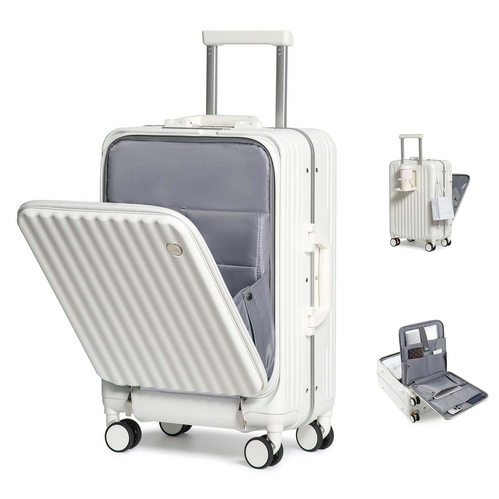 Sea choice Handgepäck Koffer Hartschalen-Reisekoffer aus PC mit Front Laptopfach Rollkoffer USB-Anschluss mit 8 Spinner Rädern TSA Schloss YKK Reißverschluss