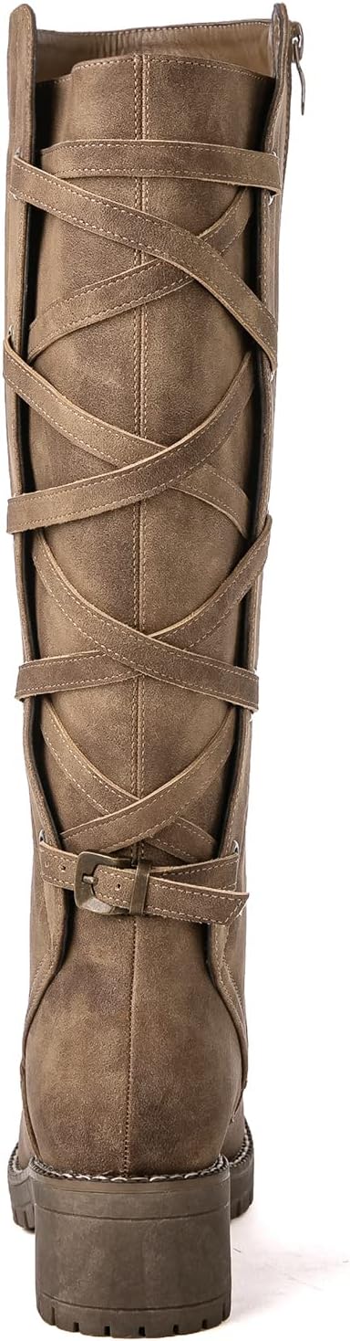 GLOBALWIN Women's Strappy Motorcycle Knee High Boots Riding Boots Back Lace Up Fall Winter Fashion Knee High Boots For Women - Image 5