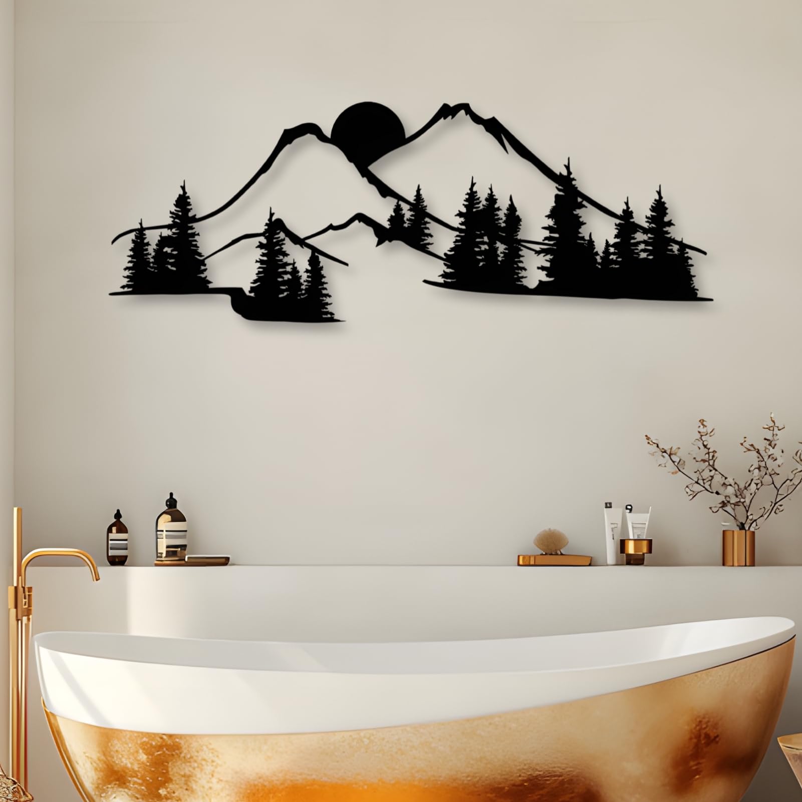 kuestboy Mountain Forest Metal Decor,Metal Mountain Art,Hill Sign,Nature Wall Decor,Indoor Outdoor Wall Decor, Nature Lover Gift (31"x 12" | 80 x 29cm