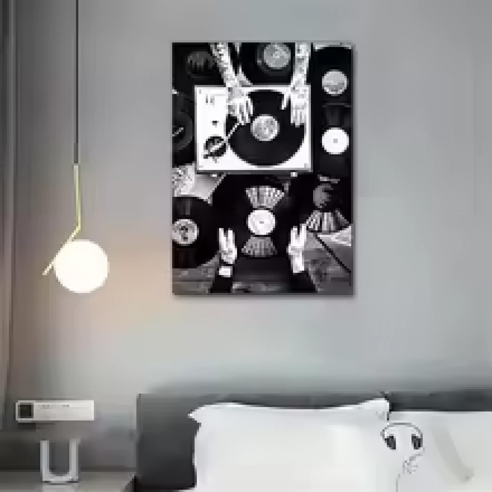 HIPWST Prosta sztuka ścienna czarno-biała vintage płyty winylowe HD płótno drukowane plakaty dom salon sypialnia dekoracja 80 x 120 cm bez ramy