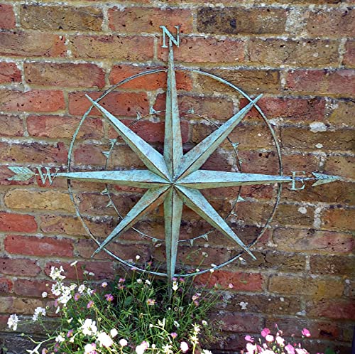Brújula Decorativa de Metal Verde Verdigris para Pared, 94 cm de Alto Cover