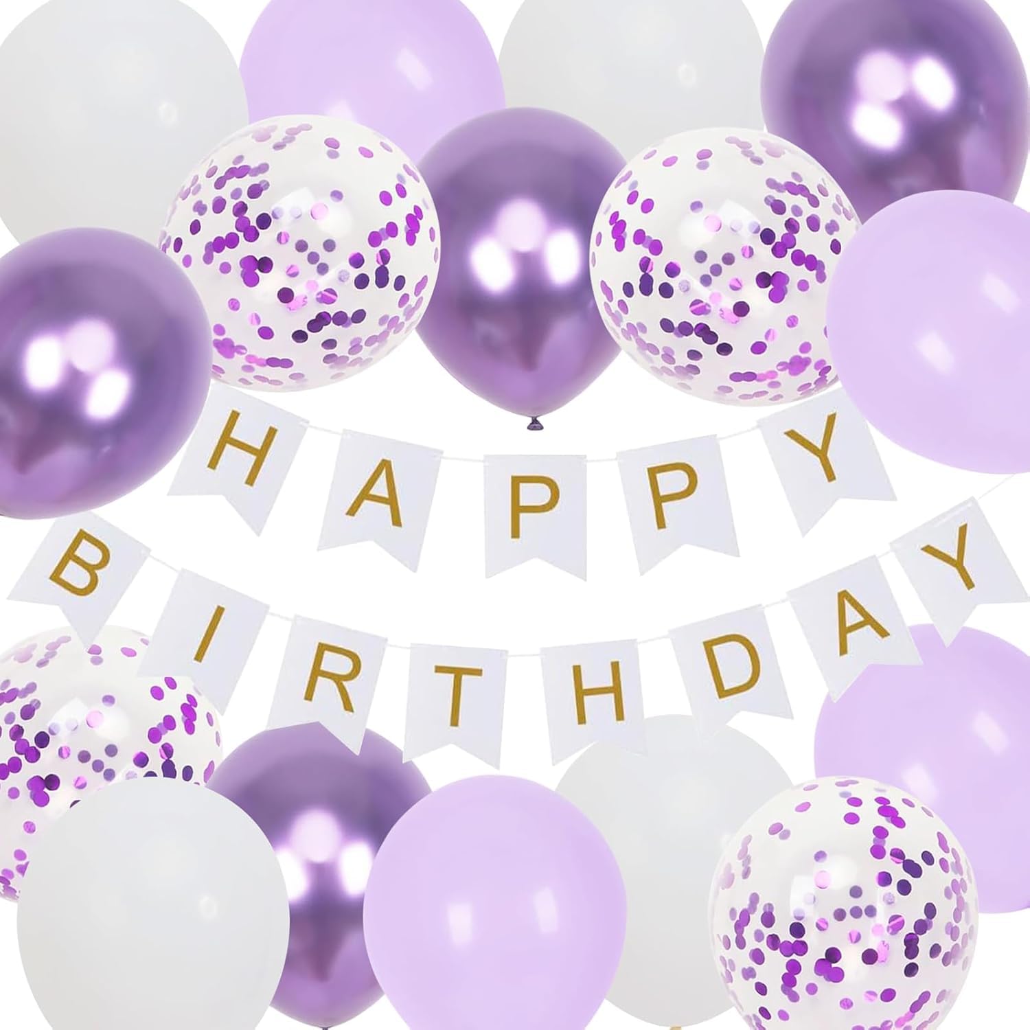 Purple Birthday Decorations for Women - 12 Inch Long Lasting Balloons & Banner Set, No Helium Needed, Easy to Assemble Party Supplies for Girls Birthday Party Decor
