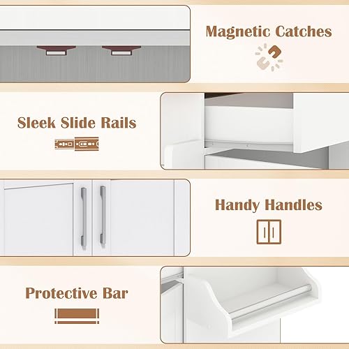 Miniatura 8 de Giantex Isla de cocina, carrito de cocina rodante con estante para especias y toallero, cajón grande y armario de almacenamiento de 2 puertas,