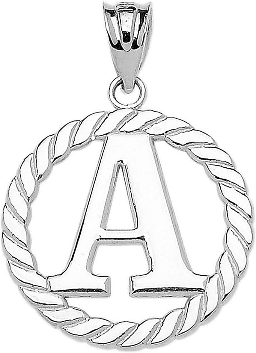 Claddagh Gold Fine 925 Sterling Silver Personalized Initial A-Z Roped Circle Charm Pendant