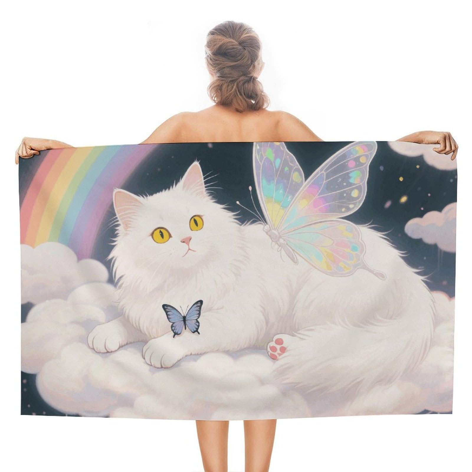 asbwuo Cat Butterfly Beach Towels Extra Large Quick Dry Absorbent