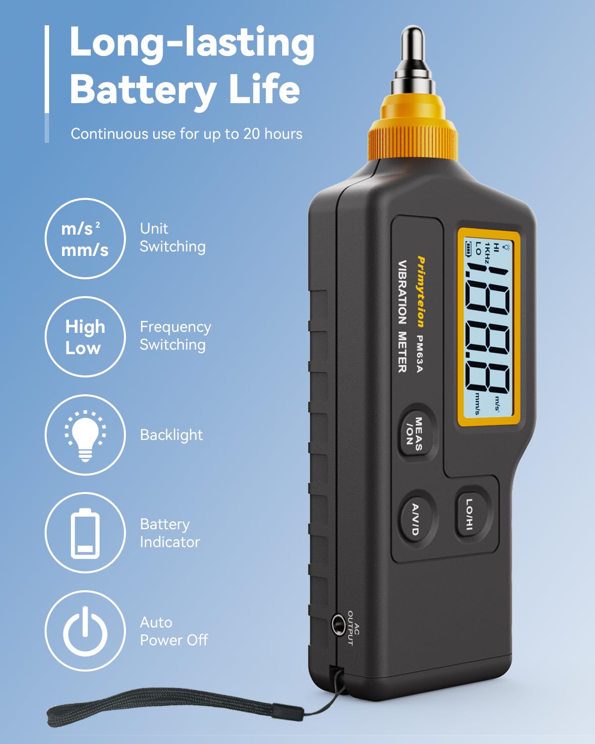 PM63A Vibration Meter Handheld, High-Precision Digital Vibration Tester, 20-Hour Continuous Runtime for Predictive Maintenance & Motor Analysis — Amazon image 5