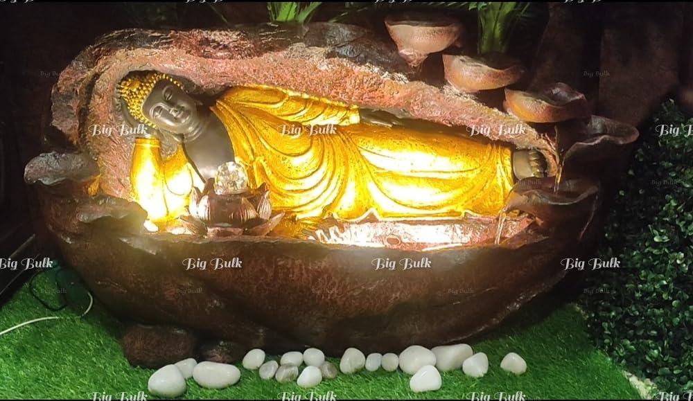Big Bulk Sleeping Buddha Look Fiber Fountain for Home Decor/Living Room/Hall/Office/Garden Fountain/Puja Room Indoor Fountain Outdoor Fountain (Big: 86.36 x 35.56 x 53.34cm) (Wine Gold)-image-48
