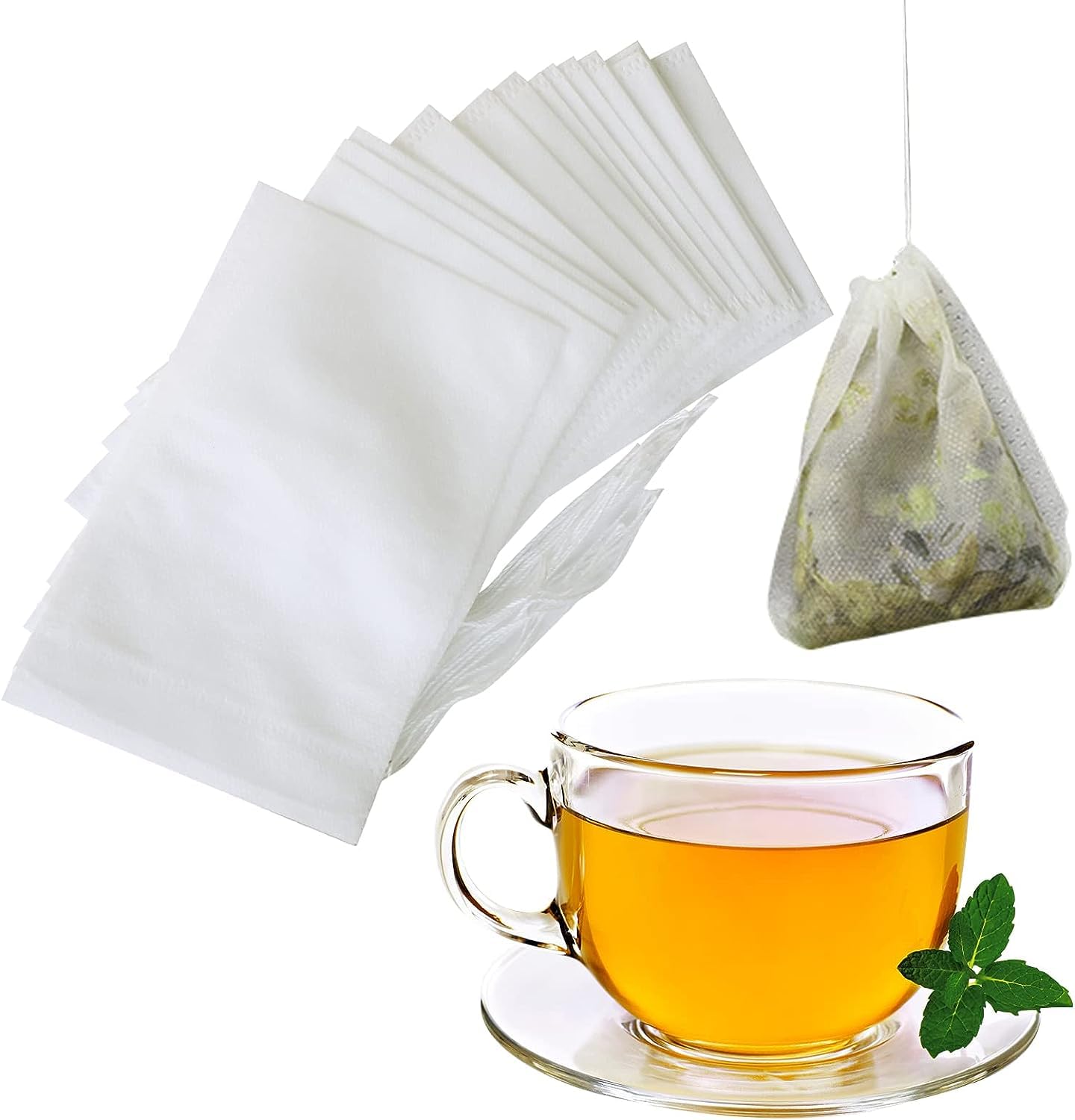 Empty White Filter Loose Leaf Tea Bags, Non-Woven Fabric Drawstring Bags, Transparent White Disposable Tea Filter Bags, Empty Dip Tea Bags for Tea Coffee Herbal Tea, (5 x 7 cm)-image-20