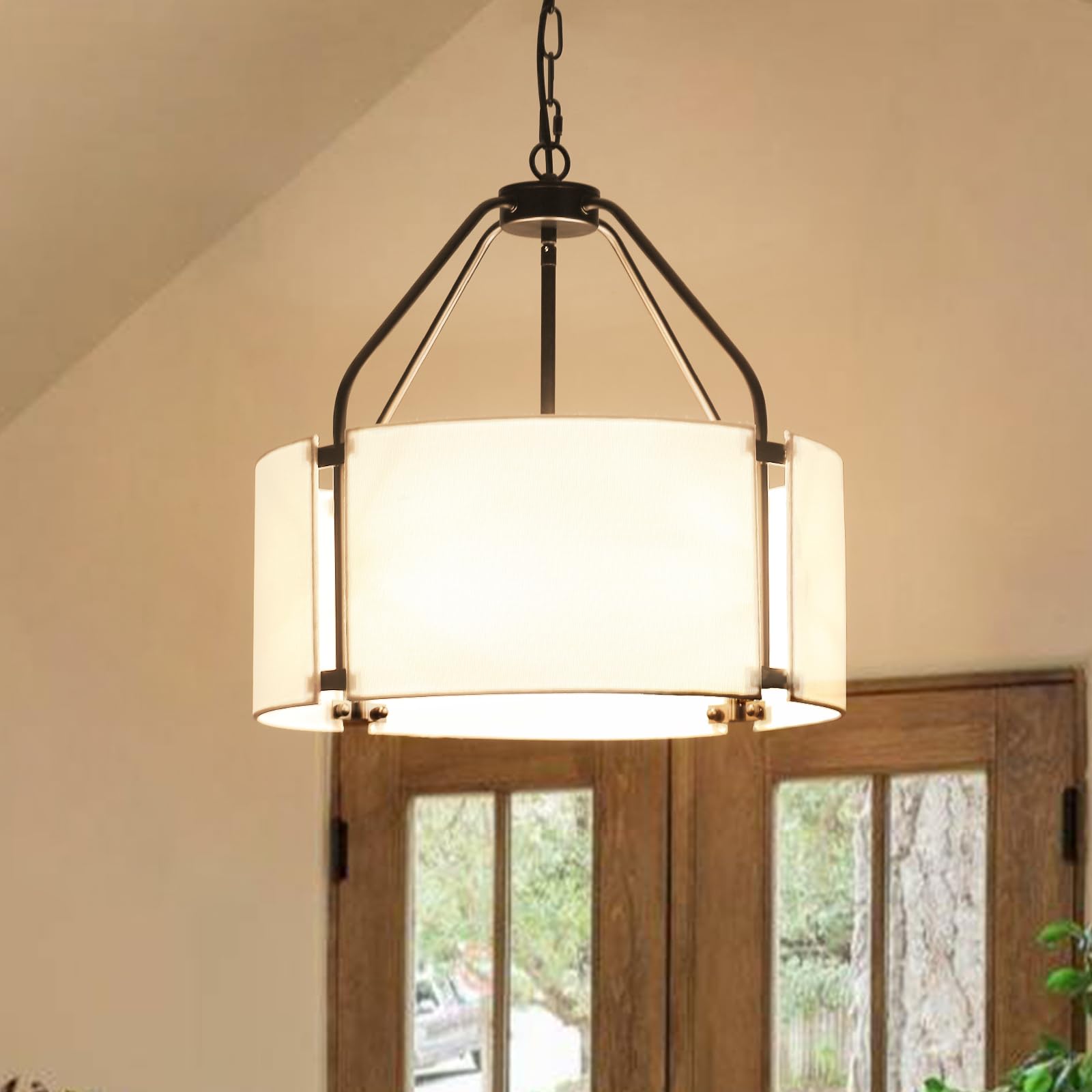 Fanousek Drum Pendant Light 4Lights, Fabric Drum Pendant Lighting ...